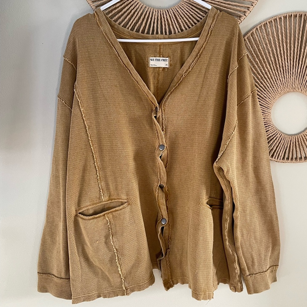 We The Free Camel Button-Up Cardigan Oversized Womens M